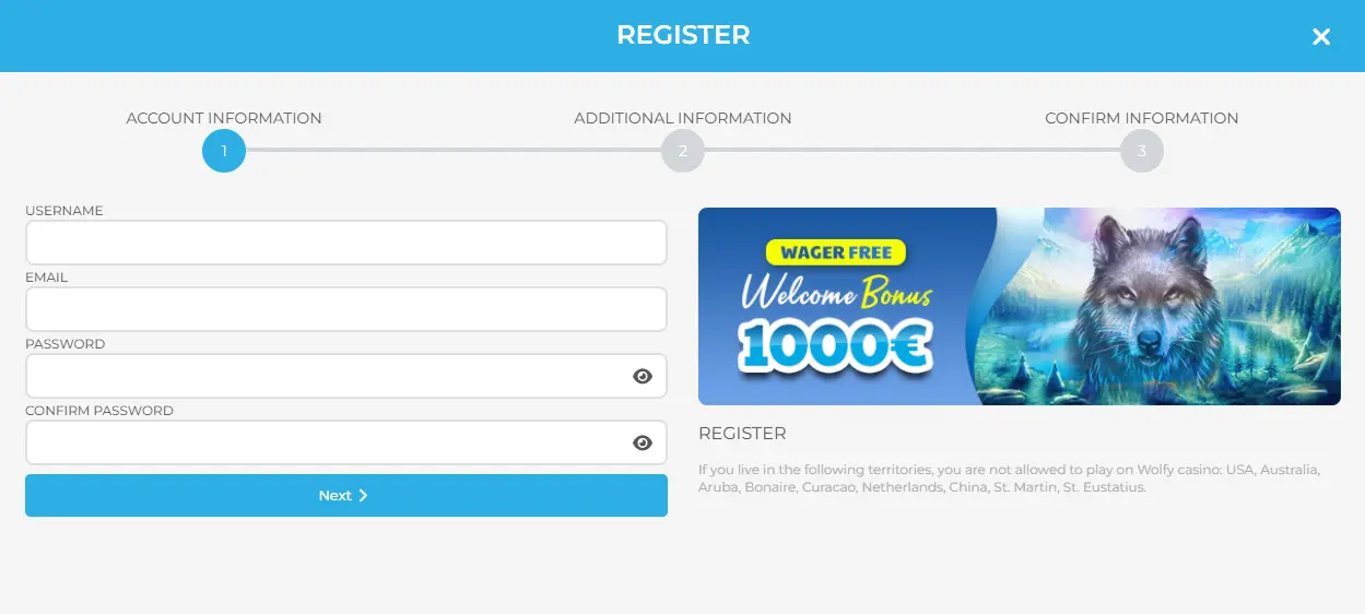 Wolfy Casino Register